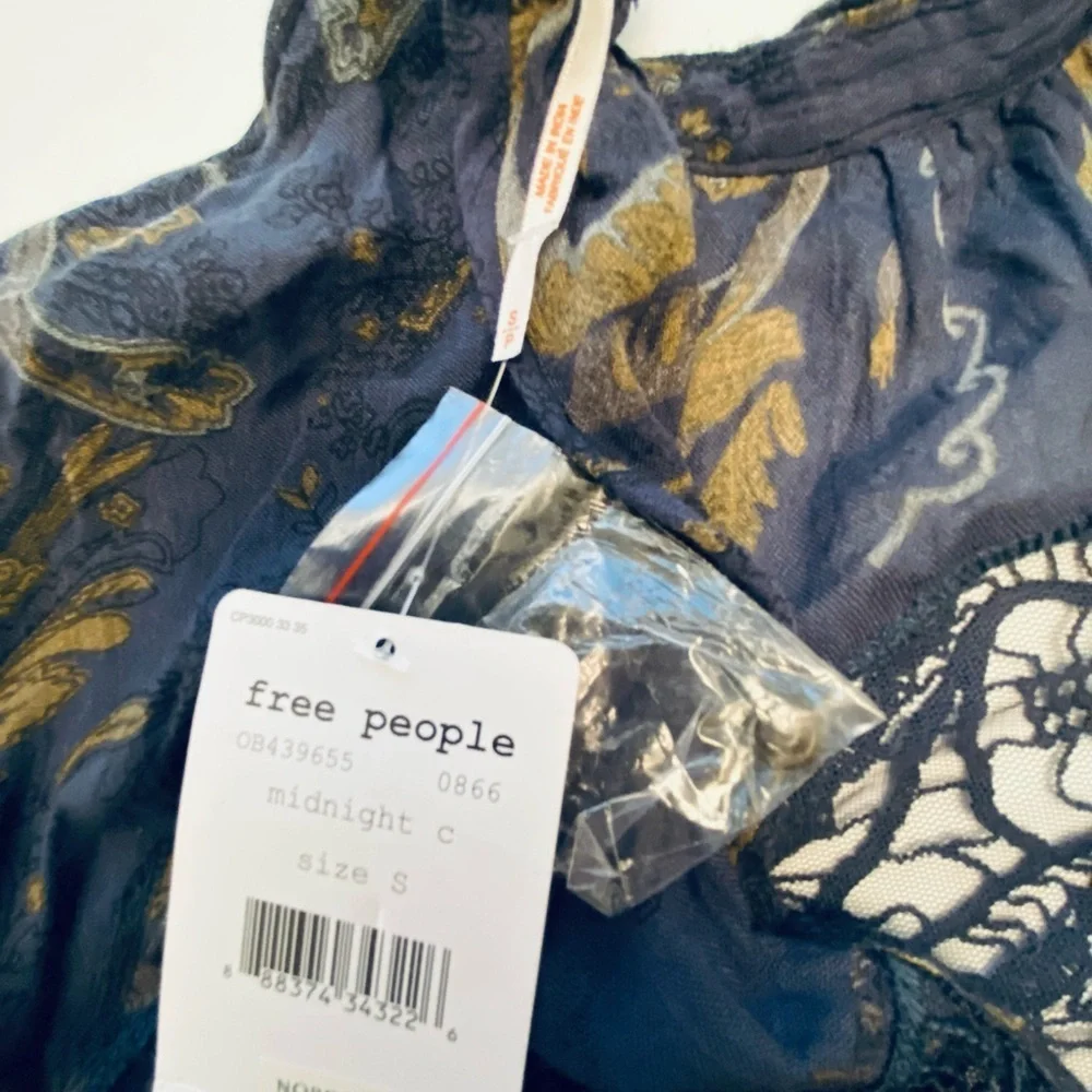 NWT Free People Midnight Blue and Gold Tunic Dress